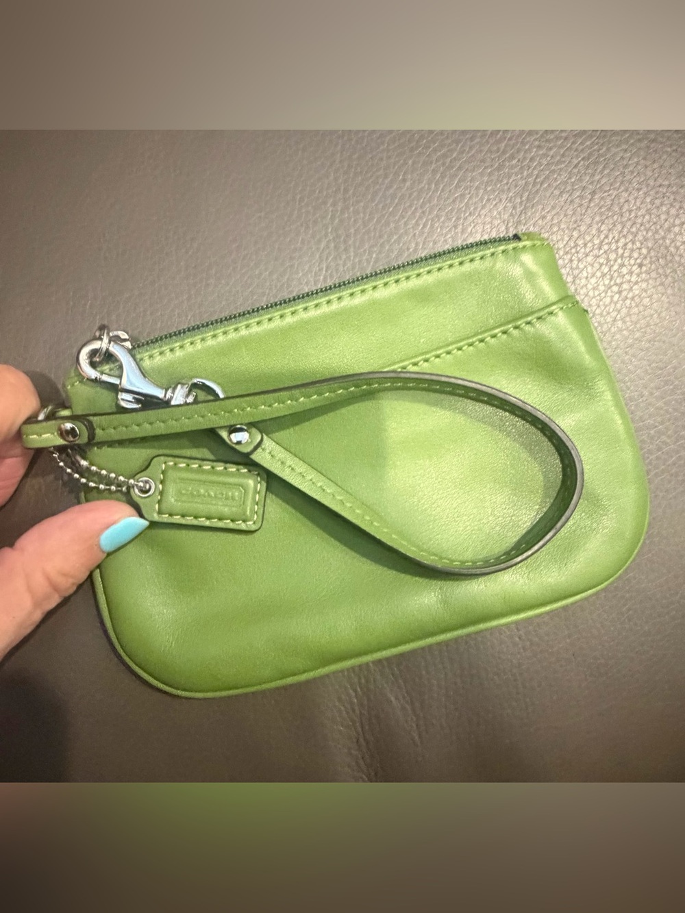 Coach Leather Lime Green Wristlet - Picture 3 of 5